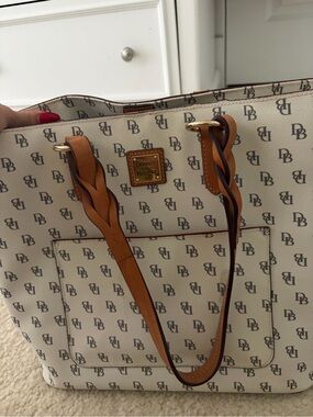 Dooney & Bourke Cream Signature Tote with Tan Braided Straps